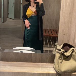 Emerald, Gold, & copper silk maxi dress